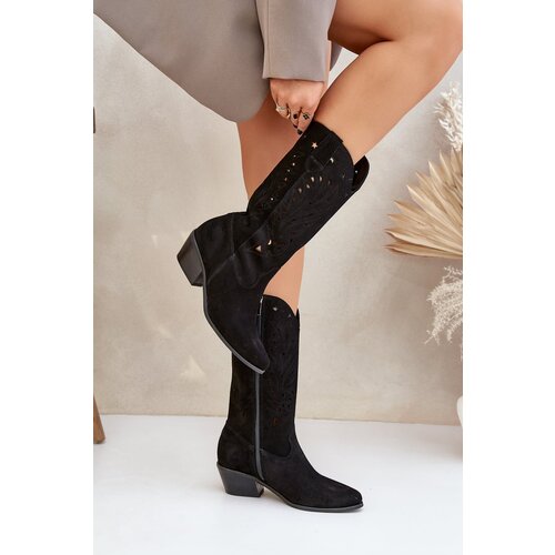 Lewski Shoes Suede Boots With Cutout Shaft Black Zazoo 3609 Slike
