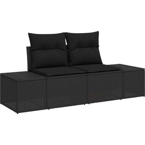 vidaXL 6-delni Vrtni Kavč Komplet z Blazinami Črn Poli Ratan Acacia Cene