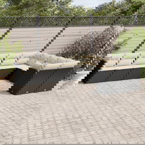 VidaXL 10-dijelni set vrtnih sofa s jastucima crni od poliratana Slike