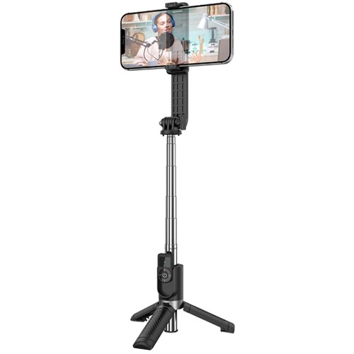  Stativ tripod selfie za mobitel do 7&amp;rdquo; + daljinski bluetooth BOROFONE BY9 Streamer mini live broadcast black Slike