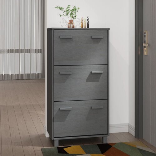 vidaXL omara za čevlje temno siva 59,5x35x117 cm trdna borovina Cene
