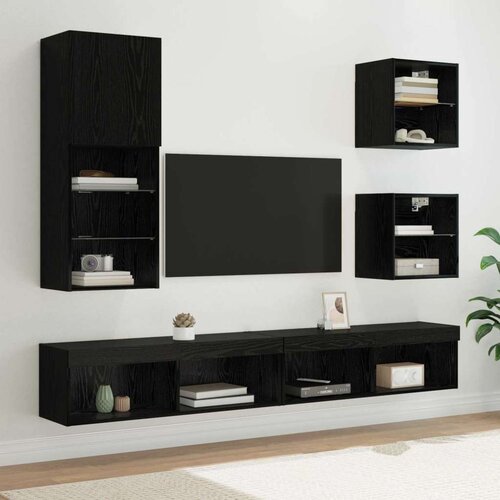 TV stenske enote z LED 5 pcs Črna Orehovina Konstruiran les, (5000217550) Cene