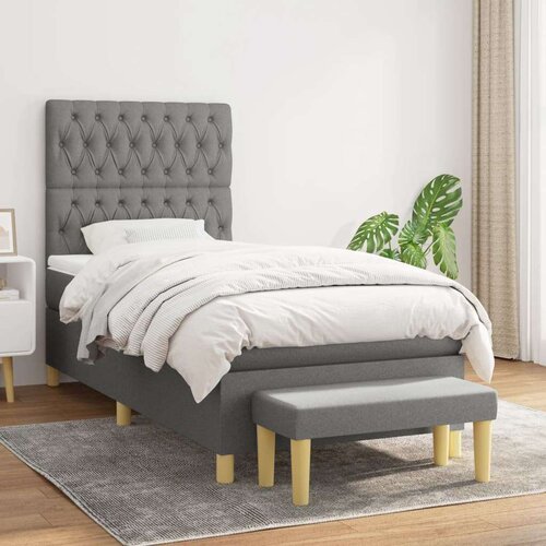  Box spring postelja z vzmetnico temno siva 90x200 cm blago, (20790681) Cene
