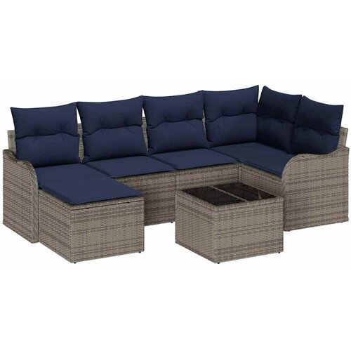 vidaXL Vrtna sedežna garnitura 7 pcs Siva poli ratan, (5000085016) Cene