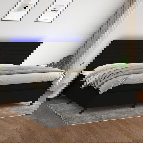 VidaXL Krevet box spring s madracem LED crni 200x200 cm od tkanine Slike