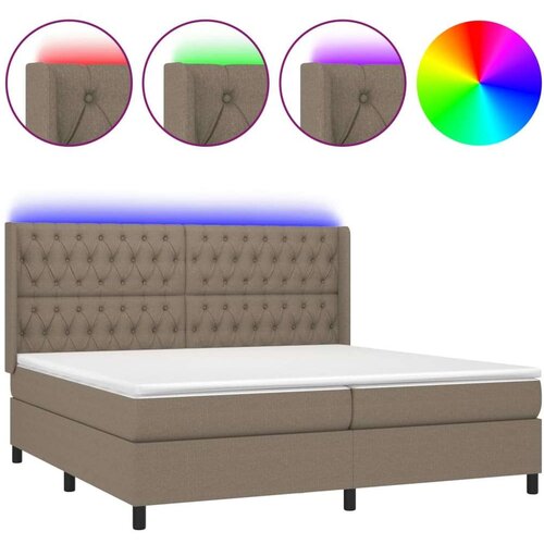 VidaXL Krevet box spring s madracem LED smeđesivi 200x200 cm tkanina Slike