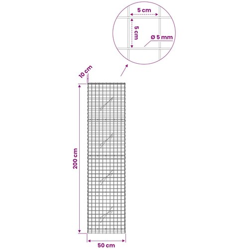 Gabion s 5 mm žicom i mrežom 5x5 cm 50x10x200 cm Slike