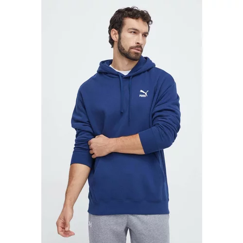 Puma Bombažen pulover moška, mornarsko modra barva, s kapuco