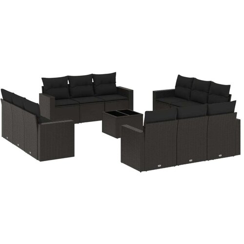  13-dijelni set vrtnih sofa s jastucima poliratan crni Slike