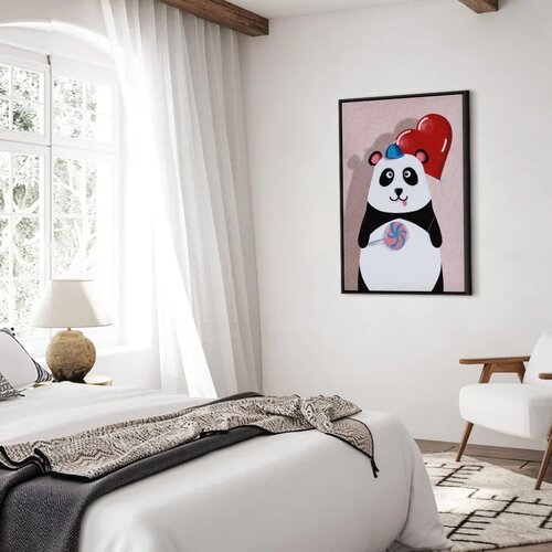  Slika - Panda with a Balloon (1 Part) Vertical 40x60 U crnom drvenom okviru Slike