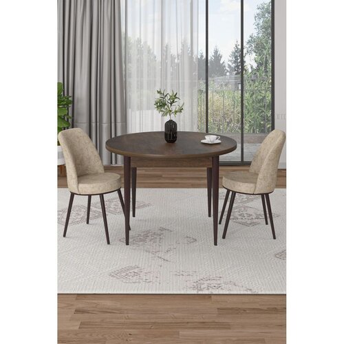 Hanah home trpezarijski set Tor, sto i 2 stolice, ploča u dekoru drveta Baroque, krem tkanina Babyface Cene