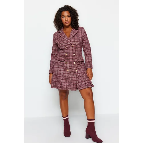 Trendyol Curve Multicolored Checkered Patterned Woven Dress with Hem Detail.