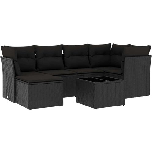  7-dijelni set vrtnih sofa od poliratana s jastucima crni Slike