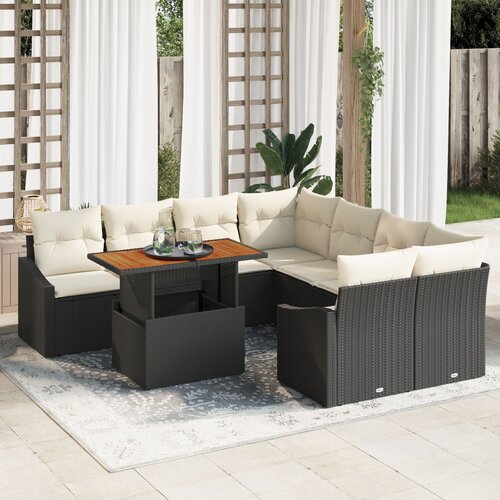 VidaXL set od 9 dijelova vrtne sofe s jastucima crni poly ratan Slike