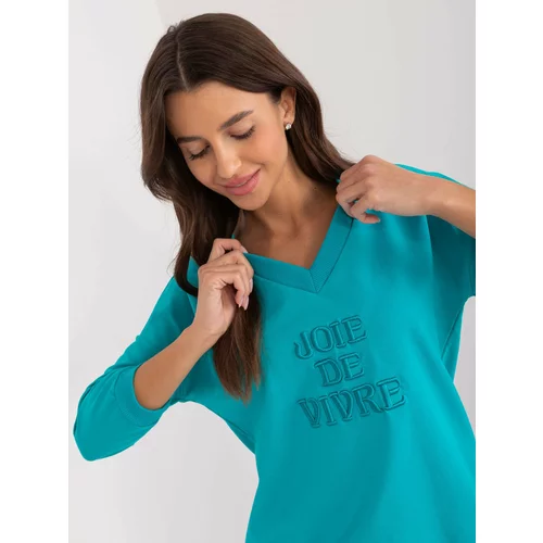 Fashion Hunters Turquoise casual blouse with 3/4 sleeves