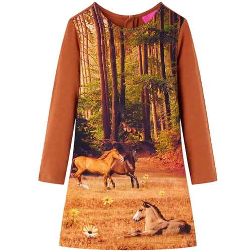  Dječja haljina dugih rukava s uzorkom konja boja konjaka 92