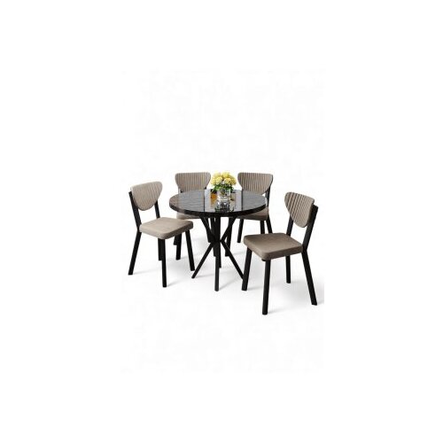 Hanah home Set trpezarijskog stola i stolica (5 delova) Agnes Black Marble Cappuccino Cene