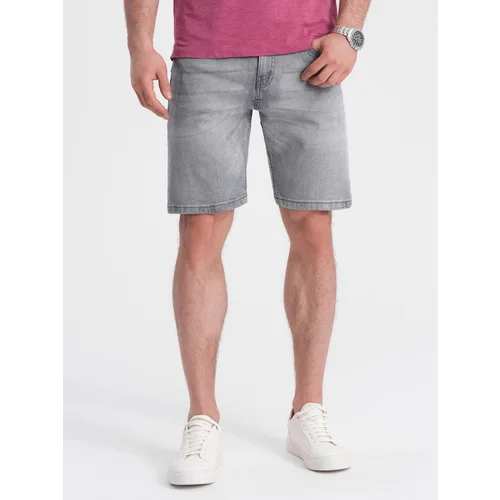 Ombre Men's short denim shorts with subtle washes - gray