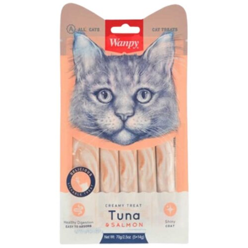 WANPY creamy lickable treats for cats - tuna & shrimp 5x14g Cene