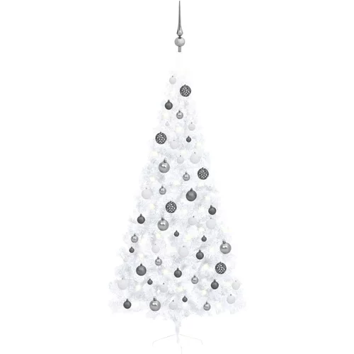 vidaXL umjetna polovica božićnog drvca LED s kuglicama bijela 210 cm