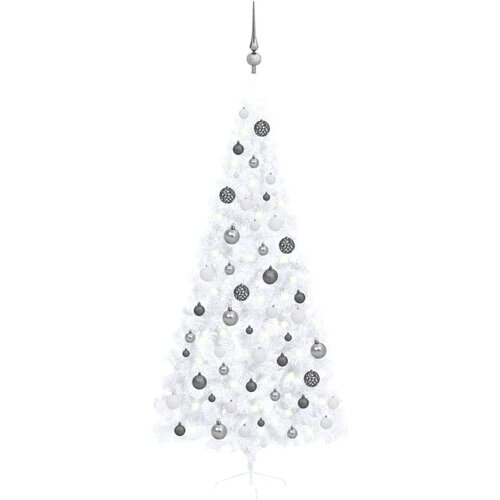 VidaXL umjetna polovica božićnog drvca LED s kuglicama bijela 210 cm Slike