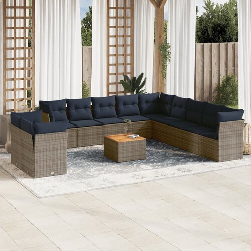 vidaXL 12-dijelni set vrtnih sofa od poliratana s jastucima sivi Cijene