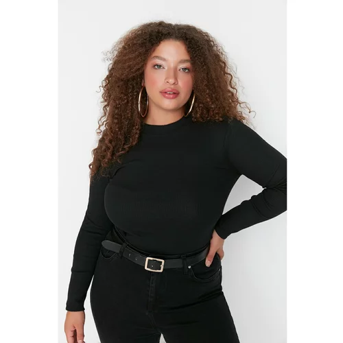 Trendyol Curve Black Crew Neck Snap Knitted Body