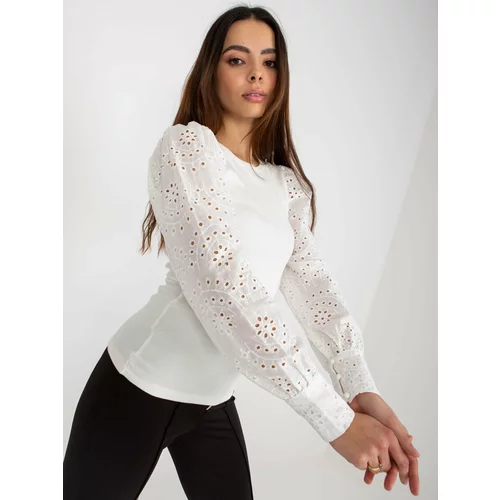 Fashion Hunters White ribbed formal blouse with decorative sleeves by OCH BELLA