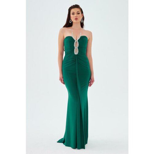 Carmen Emerald Sandy Collar Stone Long Evening Dress Slike