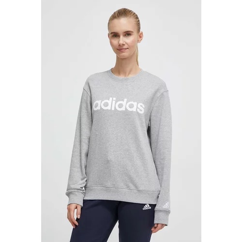 Adidas Bombažen pulover ženska, siva barva