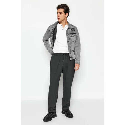 Trendyol Anthracite Men's Regular Fit Plus Size Pants with Elastic Waist.