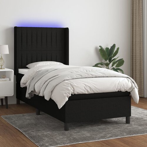 vidaXL Krevet box spring s madracem LED crni 100x200 cm od tkanine Cijene