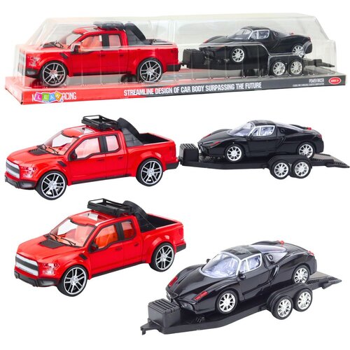  Set terenskog automobila Crveni kamion za vuču Crni sportski automobil 59 cm Slike