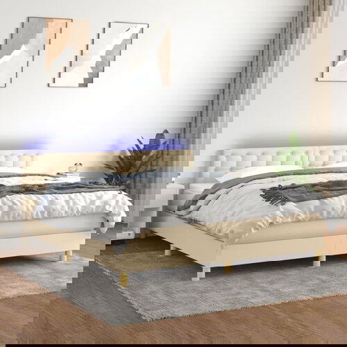 VidaXL Box spring postelja z vzmetnico LED krem 180x200 cm blago Slike