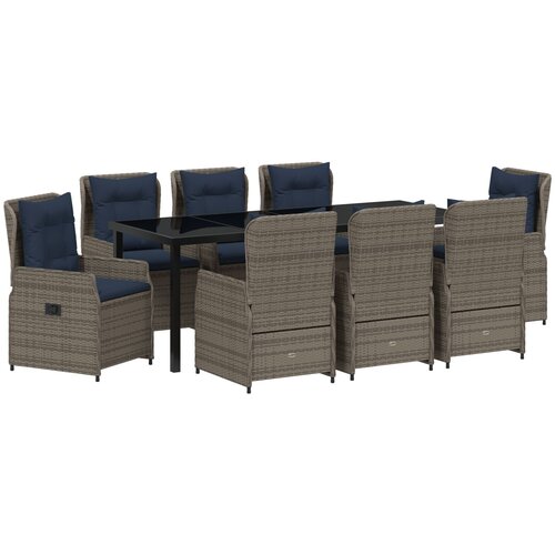 vidaXL Vrtni set za objed 9 pcs Siva Poli ratan Cene