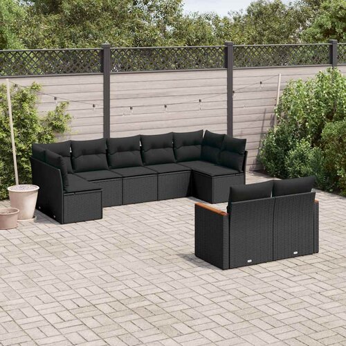  9-dijelni set vrtnih sofa s jastucima crni od poliratana Cijene