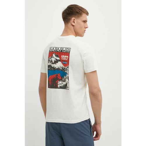 Napapijri Pamučna majica S-Martre za muškarce, boja: bež, s tiskom, NP0A4HQBNR21