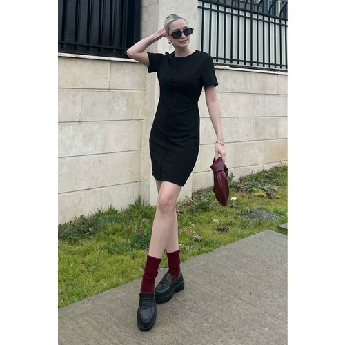 Madmext Black Short Sleeve Basic Mini Dress Slike