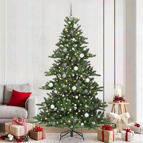 vidaXL Umjetno božićno drvce s nogom s 300 LED dioda Zelena 210 cm PVC Cene