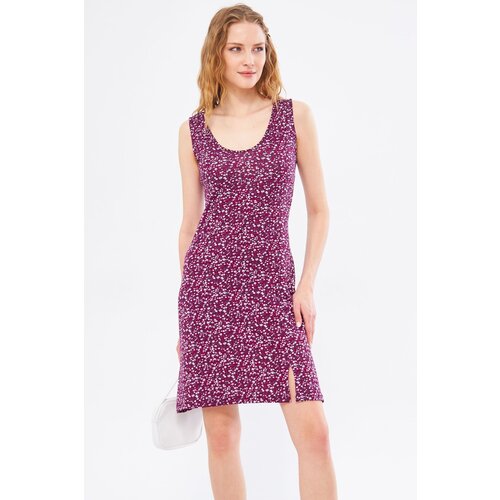 armonika Women's Purple Ikosidio Dress Body-Fitting Sleeveless Front Slit Mini-Length Cene