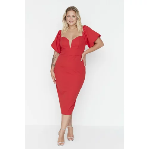 Trendyol Curve Red Strapless Balloon Sleeve Woven Dress