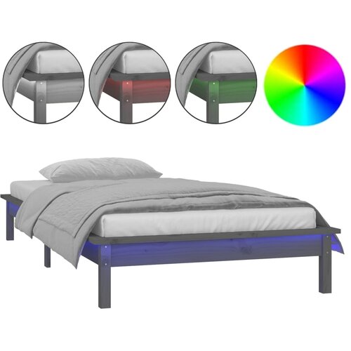 VidaXL LED posteljni okvir siv 75x190 cm trden les, (20684898) Slike