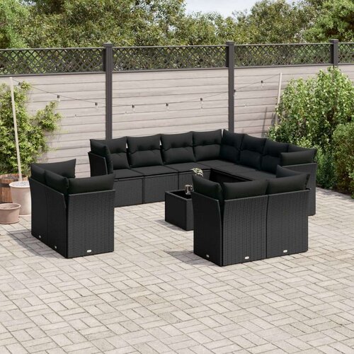  12-dijelni set vrtnih sofa od poliratana s jastucima crni Slike
