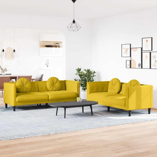  2-dijelni set sofa s jastucima žuti bar&amp;scaron;unasti Slike