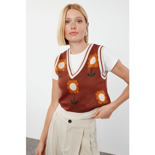 Trendyol Tile V-neck Floral Patterned Knitwear Sweater Cijene