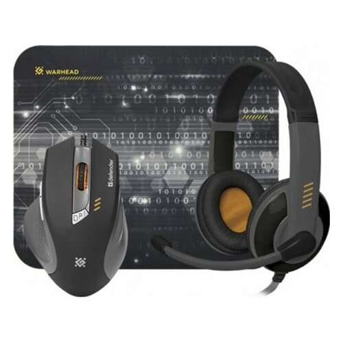 Defender Slušalice+Miš (1600dpi)+Podloga USB Warhead MPH-1500, Crne slušalice Slike