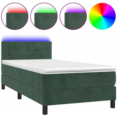 vidaXL Box spring postelja z vzmetnico LED tem. zelena 80x200 cm žamet, (20938010)