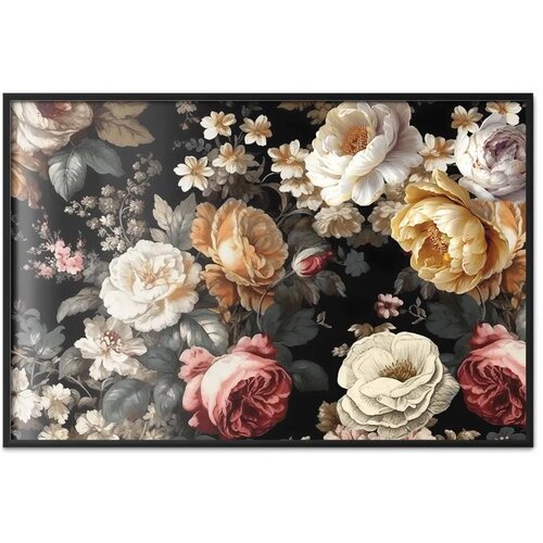  Plakat Colorful Flowers on a Black Background 30x21 Crni okvir Cene