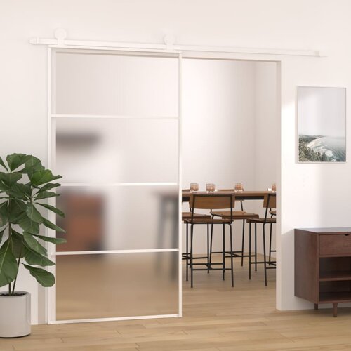 VidaXL Drsna vrata mlečno ESG steklo in aluminij 102,5x205 cm bela Slike