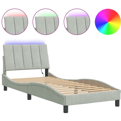 VidaXL Posteljni okvir z LED lučkami svetlo siv 80x200 cm žamet, (21086337) Slike